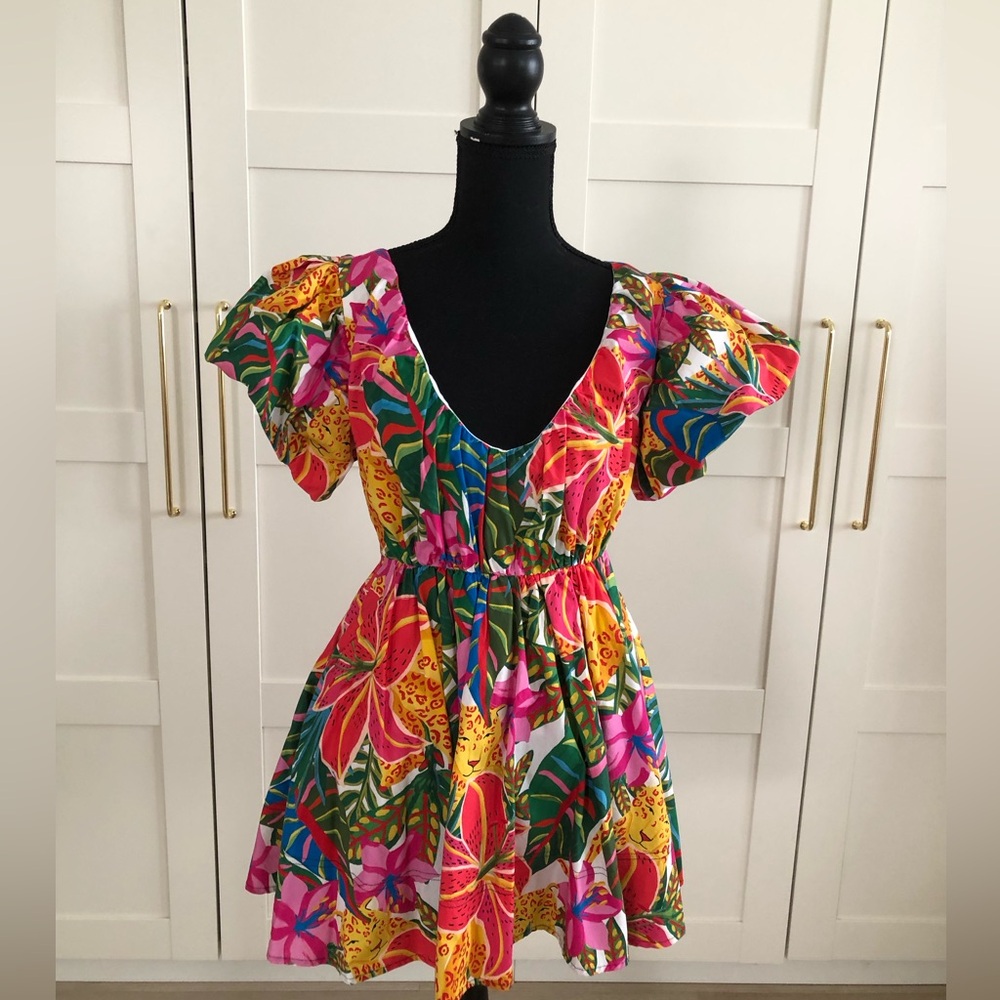 Vibrant tropical color mini dress